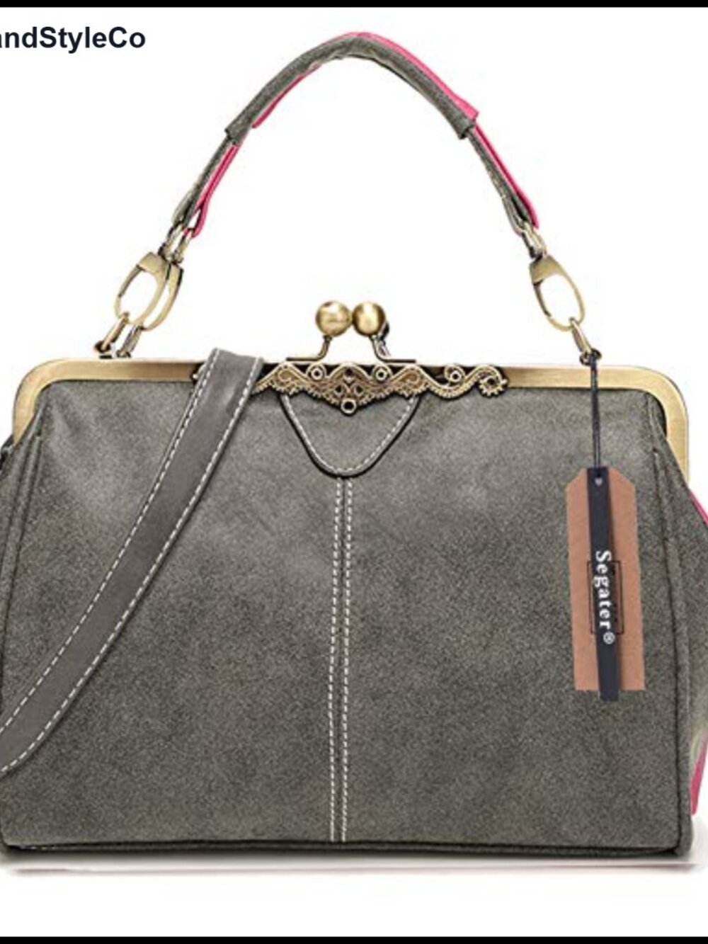Vintage Retro Kiss Lock Crossbody Purse Faux Leather Messenger Tote Handbag